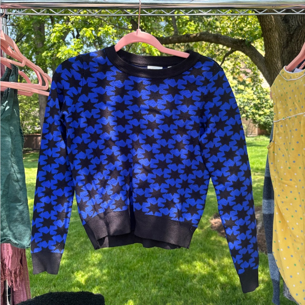 Blue and Black Crew Neck Polka Dot Sweater